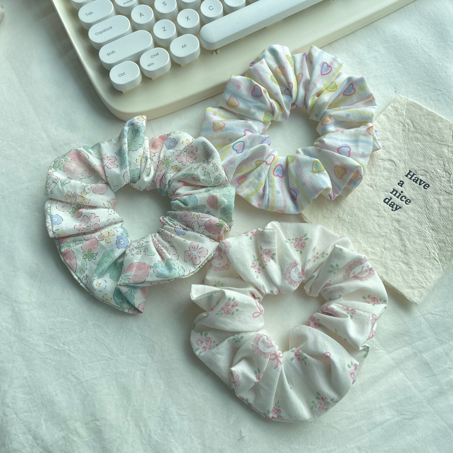 cotton plaid scrunchie 3pcs set