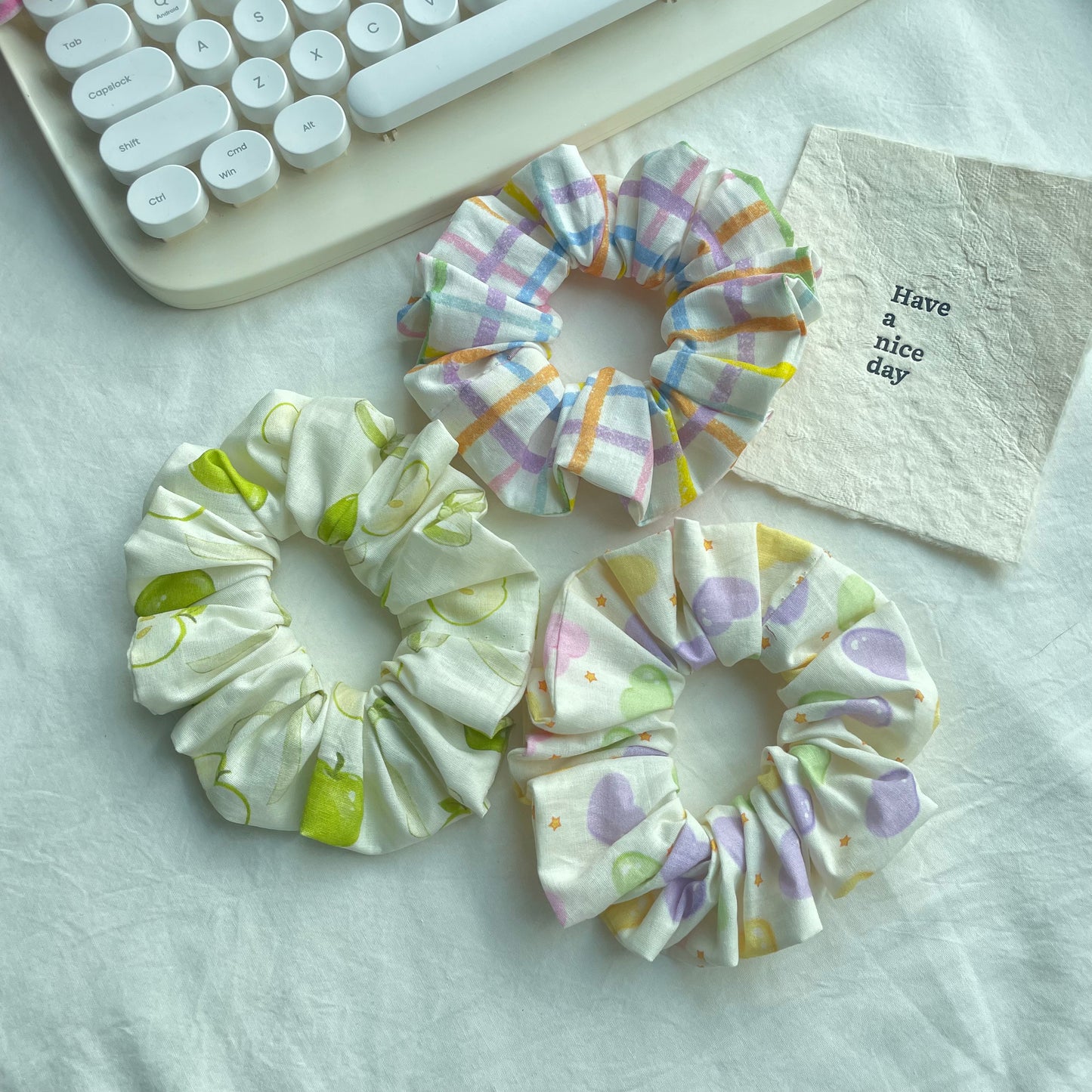cotton plaid scrunchie set 3pcs